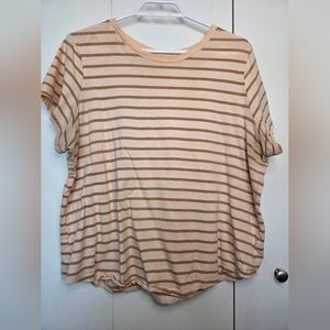 🌷Old Navy Women's XL Peach With Tan Stripes Crewneck Short Sleeve Top